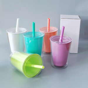 แก้วน้ำพลาสติก 2 ชั้น พร้อมหลอด รุ่น CUP-088